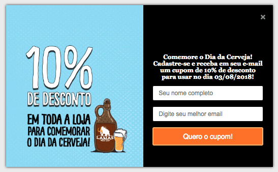 Imagem do Pop-up do Dia da Cerveja - Vendas por e-mail no e-commerce.